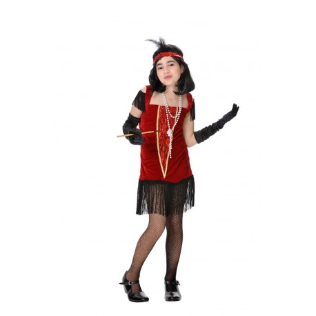 Disfraz Charlestón  granate, infantil.  Talla 8