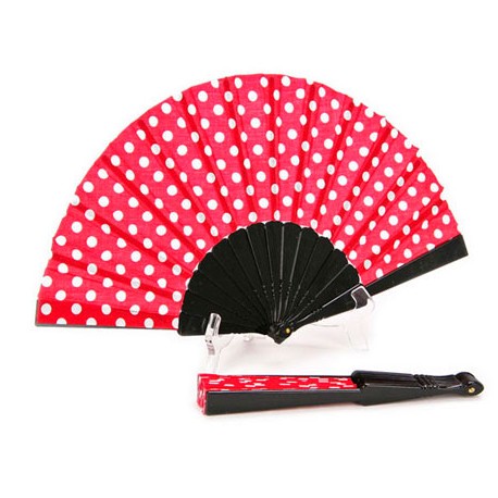 Abanico Rojo con lunares Blancos