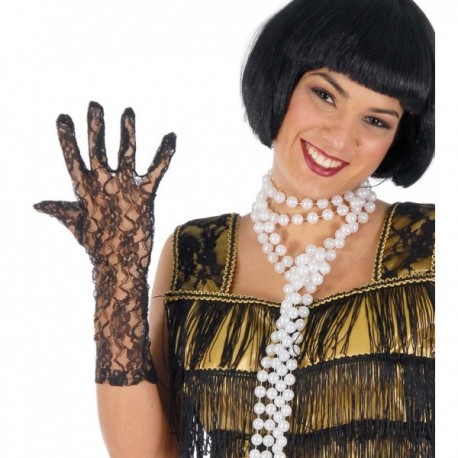 Par de guantes Encaje Negro 36 cm.