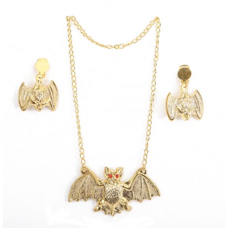 Collar y Pendientes de Murcielagos.Dorado.