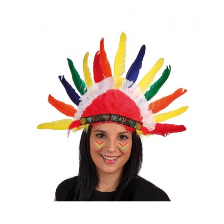 Penacho de Indio,9 plumas .Multicolor.Infantil