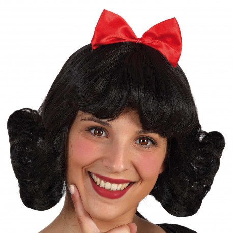 Peluca Negra con lazo rojo.