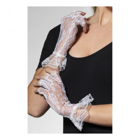 Mitones o guantes de encaje blancos