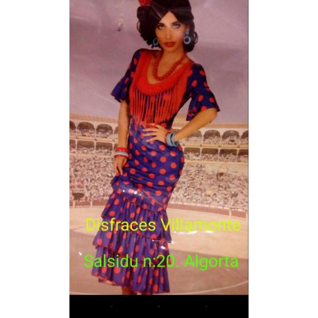 Disfraz Flamenca-Sevillana Azul.Talla: M-L