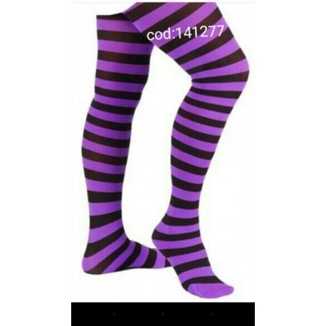 Medias-Panty,Infantil-Niña o Niño.  Morada rayas negras.Talla unica