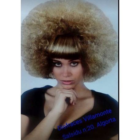 Peluca Rubia Rizada con Flequillo Liso.Afro