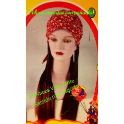 Peluca de Trencitas con pañuelo,color Castaña