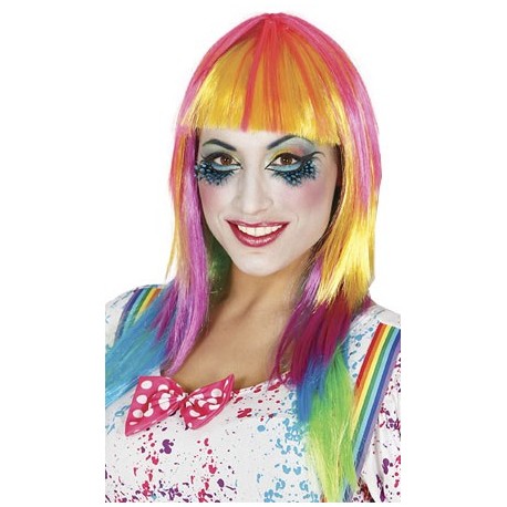 Peluca con flequillo Multicolor.