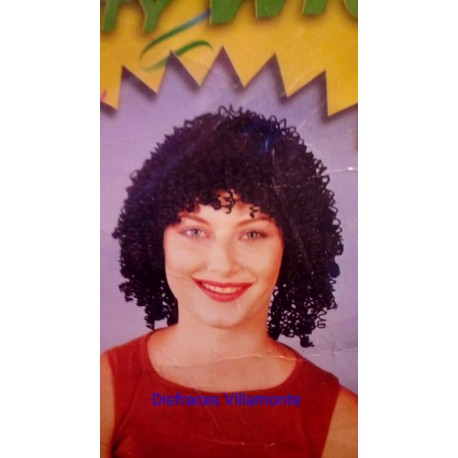 Peluca corta rizitos, flequillo y corta ,negra