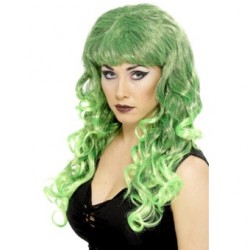 Peluca  melena mechas Verdes y negras,flequillo
