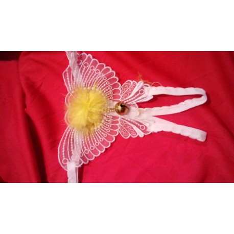 Tanga Mariposa con cascabel,Blanca y rosa