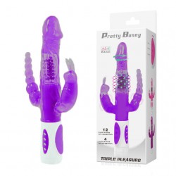 Vibrador.Pretty Bunny triple placer rotativo morado