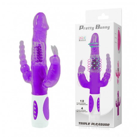 Vibrador.Pretty Bunny triple placer rotativo morado