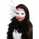 Antifaz blanco,con pluma y perlas