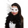 Antifaz blanco,con pluma y perlas