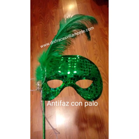 Antifaz Verde,con palo y plumas