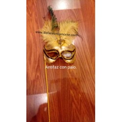 Antifaz Verde,con palo y plumas