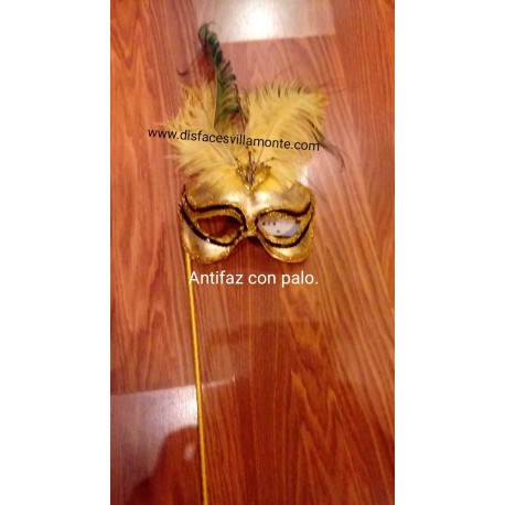 Antifaz Verde,con palo y plumas