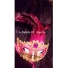 Antifaz veneciano , rosa con dorado y plumas