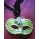 Antifaz-Mascara Veneciana,color  Plata o Verde y plumas negras..con palo