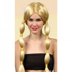 Peluca Rubia Larga Con Coleta .