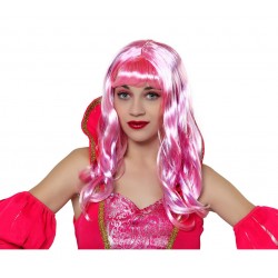 Peluca Larga Con Flequillo, Rosa