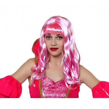 Peluca Larga Con Flequillo, Rosa