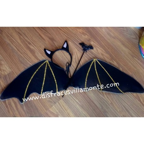 Alas Murciélago,con purpurina dorada