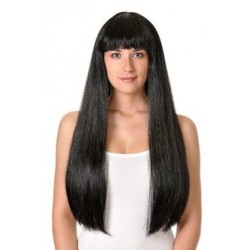 Peluca Larga Negra.Lisa con Flequillo.