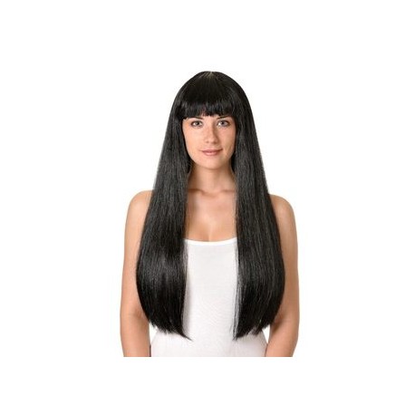 Peluca Larga Negra.Lisa con Flequillo.