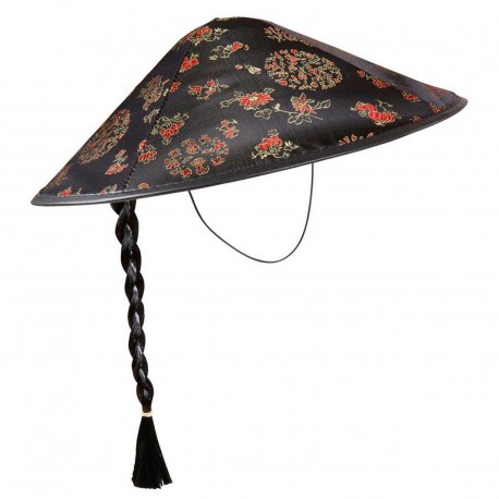 Sombrero-Gorro Chino Seda  Negro,con trenza