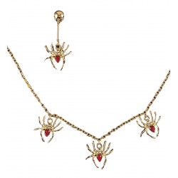 Set collar y pendiente dorado arañas.