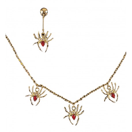 Set collar y pendiente dorado arañas