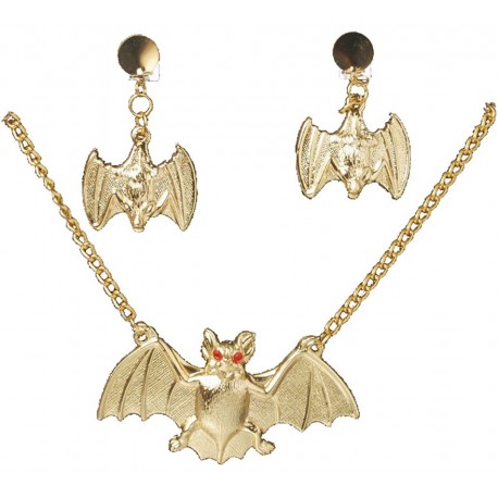 Set collar murciélagos y pendientes,Dorado