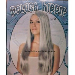 Peluca  Hippie Lisa Larga.color Gris,sin flequillo