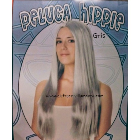Peluca  Hippie Lisa Larga.color Gris,sin flequillo