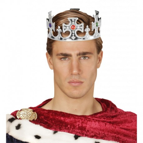 Corona de Plástico Plateada con Gemas..Unisex