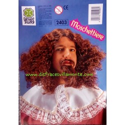Peluca con bigote y perilla ,Mosquetero castaña-Rey 