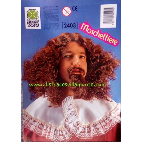 Peluca con bigote y perilla ,Mosquetero castaña-Rey 