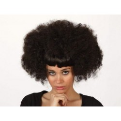 Peluca Negra Rizada con Flequillo Liso.Afro