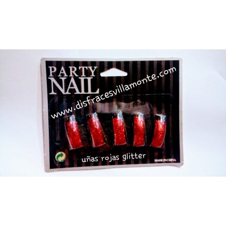 Uñas postizas,glitter Roja