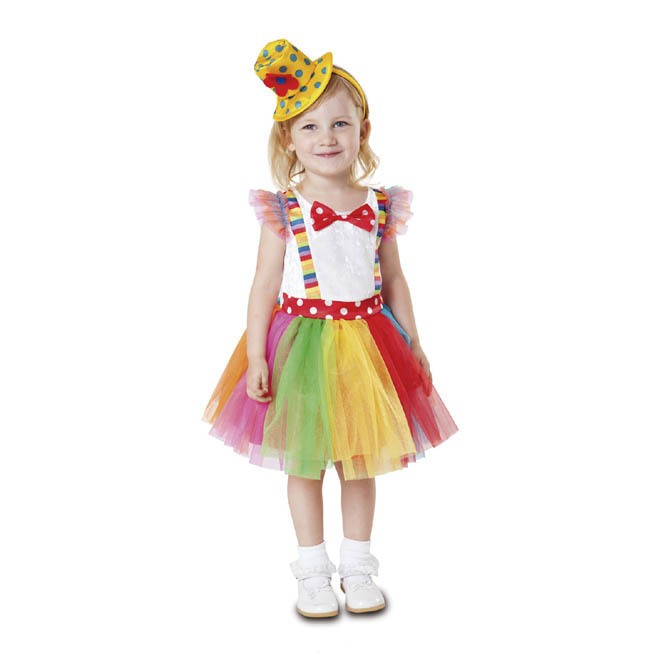 Querido Hacer Aprendizaje Disfraz Payasita-Payasa-Circo,talla 1-2 años..compuesto por Vestido y  sombrero.