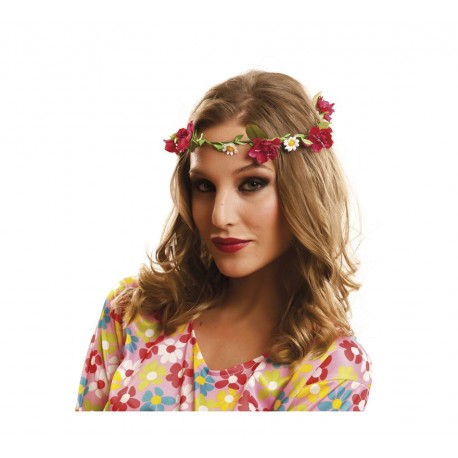 Corona-Diadema  de flores rojas y blancas 