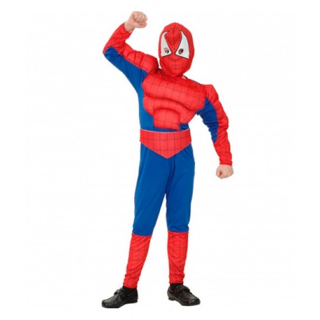 Disfraz de superHéroe Araña-Spiderman musculoso , talla 10-12