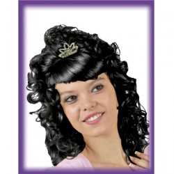 Peluca  Negra Rizada,Con Corona